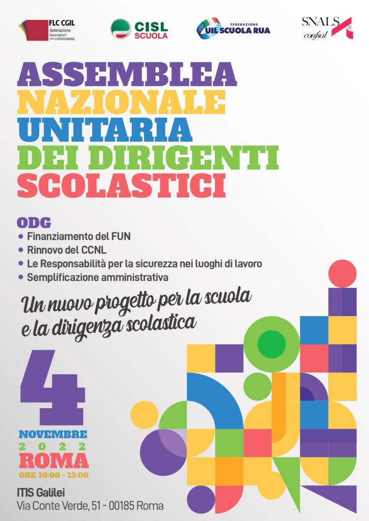 Dirigenti Scolastici, Assemblea Nazionale Unitaria il 4 novembre a Roma