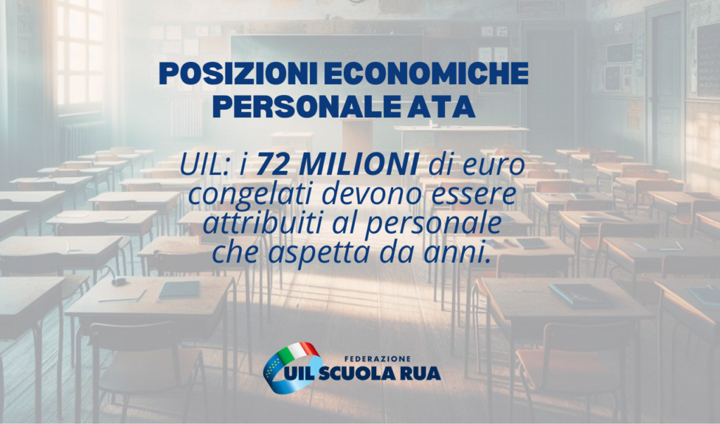 Posizioni economiche ATA, Uil: i 72 milioni di euro congelati devono essere attribuiti al personale che aspetta da anni