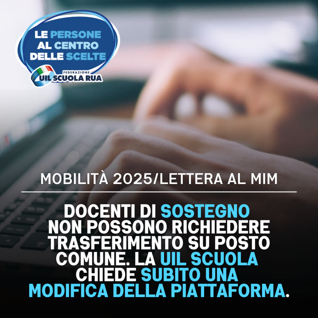 Mobilità 2025, docenti di sostegno non possono richiedere trasferimento su posto comune. La UIL scrive al MIM