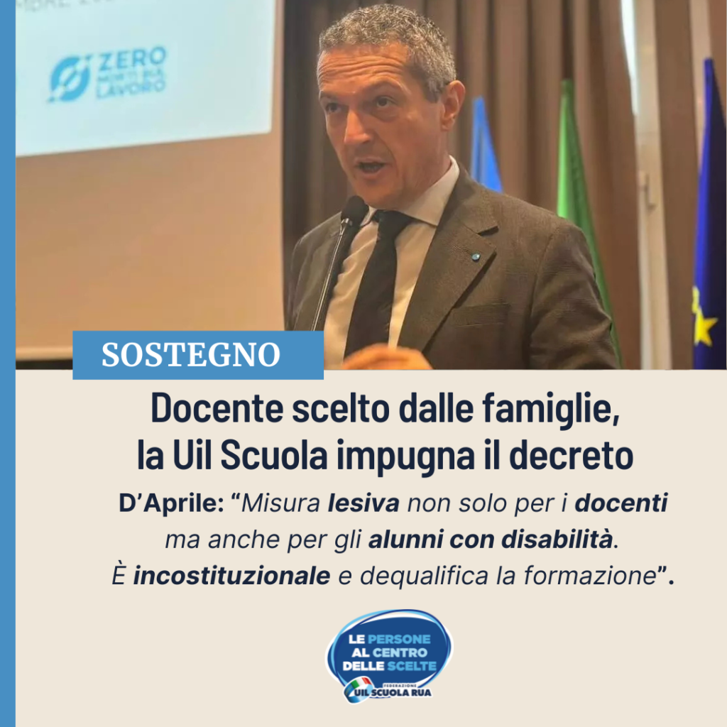 Docente di sostegno scelto dalle famiglie, la Uil impugna il provvedimento