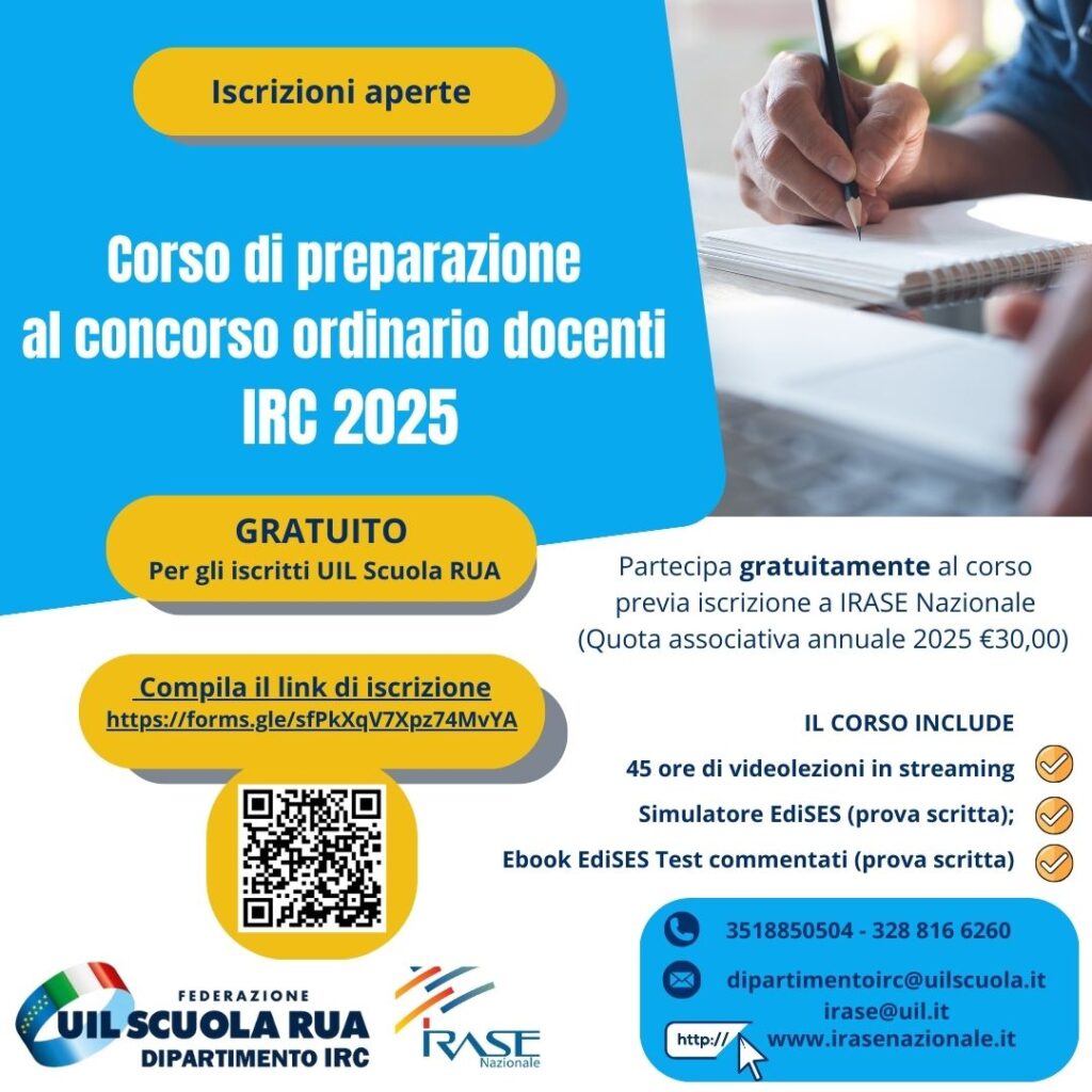 Docenti di religione cattolica, pronto il corso di preparazione al concorso ordinario