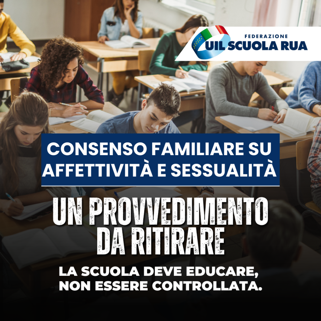 Consenso familiare su affettività e sessualità, per la Uil Scuola il provvedimento va ritirato