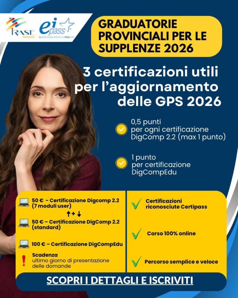 Graduatorie provinciali per le supplenze 2026, tre certificazioni utili per l’aggiornamento
