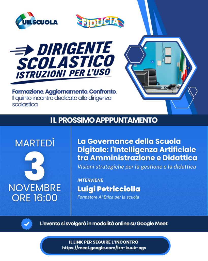 Dirigenti scolastici, il 3 novembre incontro online sull’intelligenza artificiale tra amministrazione e didattica